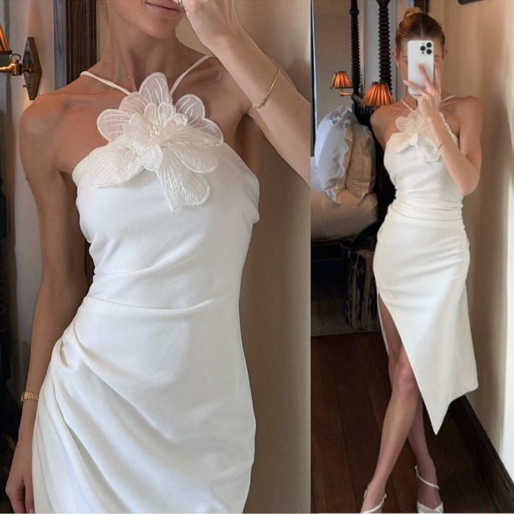Elliatt White Midi Dress with Floral Applique